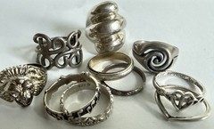 LOT of 10 Vintage Sterling Silver 925 Lion Celtic Rings Bands No Stones 37g