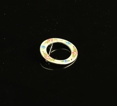 Lamode Sterling by Mode Art Vintage Pink and Blue Floral Enamel Circle Pin