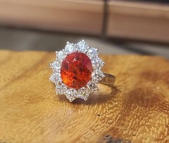 Vintage 18K White Gold Engagement Ring 4.31ct.Natural Orange Garnet Spessartite