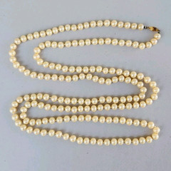 Faux Pearl Necklace Vtg Peach Beaded 8mm Knotted Dubarry Flower Clip 55″