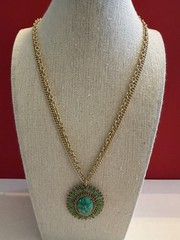 Vintage Celebrity Gold Tone Faux Green Jade Double Chain Necklace 24” BinR