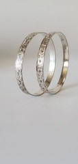 Vintage .900 Fine Silver Handmade & Engraved 2 Bangle Bracelets 2.25“ diameter