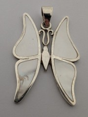 925 Sterling Silver Butterfly Pendant. Shell Inlay. 10.7 Grams. 30mm Wide x 45mm