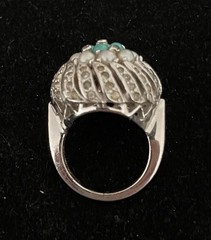 Panetta Vintage Faux Pearl. Turquoise And Rhinestone Ring