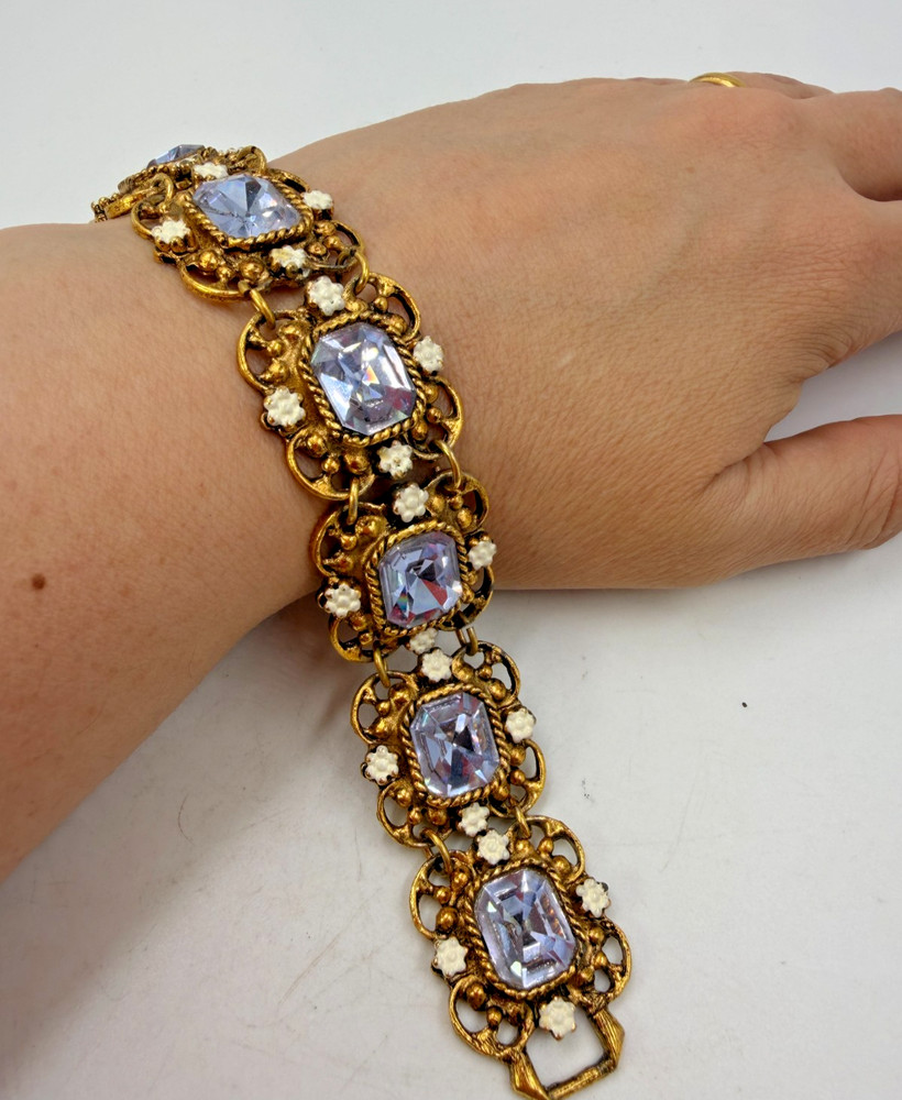 Vintage Bracelet Victorian Revival 1960s Lilac Glass Wide Panel Park Lane? PJ