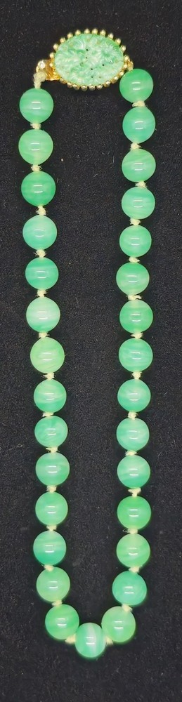 Vtg Signed Joseph Mazer Jomaz Faux Jade Swirled Green Glass Beaded Necklace