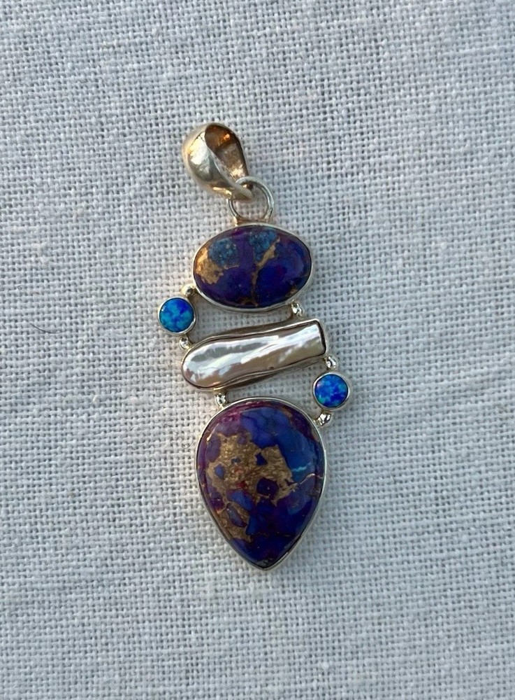 Vintage Boho-Chic Sterling Silver 925 Multicolor Bohemian Style Pendant
