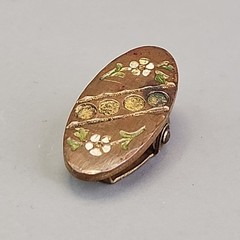 Antique Tie Clip Enamel Flowers Lapel Clasp Gold Filled Oval 24mm Brooch