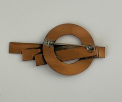 Vintage Art Deco Copper Tone Geometric Brooch Pin Abstract Modernist 3.25”