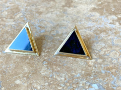 Suzanne St. Claire VTG Signed Sterling Silver Onyx Earrings 12 Grams 1″ Triangle