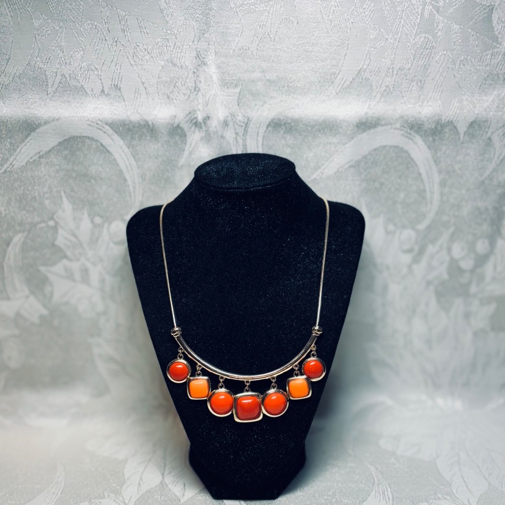 MONET necklace vintage orange brown shades acrylic charms goldtone metal tube