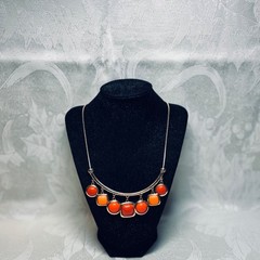 MONET necklace vintage orange brown shades acrylic charms goldtone metal tube