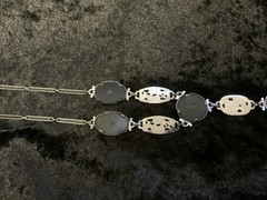 Vintage Art Deco Style Filigree Floral Enamel Black Glass Delicate Necklace 14”