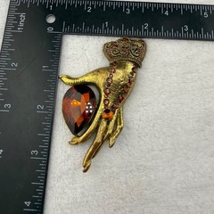 Modern Rhinestone Hand Brooch Gold Tone