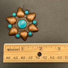Vintage Bell Trading Post Copper Brooch Flower With Blue Lucite Floral Sunburst