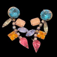 Fruit Salad Drop Earrings Dangles Bold Color Rhinestones Vtg 60s Mid Century Mod