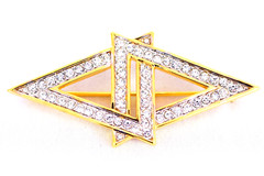 Nina Ricci Vintage Brooch Glam Interlaced Rhinestone Triangles Gold Tone 75MM