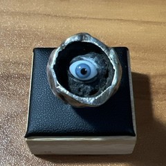 Vintage Silver Tone Gothic Style Glass Eyeball Ring Band Size 4