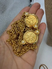 VIntage Necklace Chain Coin Pendant Angel Cherub Double 90s Style 22 Inches