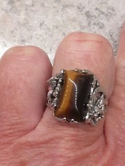 1980’s Tiger’s Eye Silvertone Lily Flower Ring Size 9.5