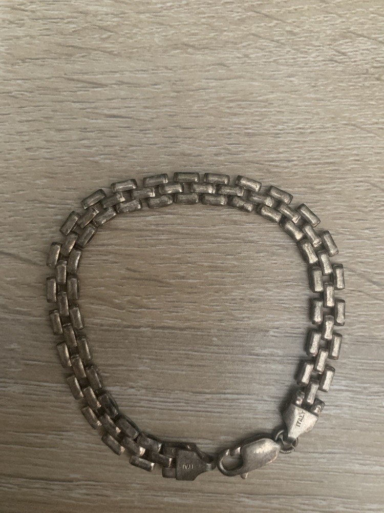 Vintage Italian 925 Sterling Silver Flat Panther Link Bracelet-7 inches Long