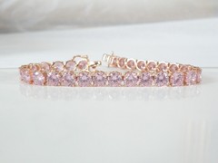 Vintage Sterling Silver 925 RoseGold on Large Pink Gemstone Tennis Bracelet 7.5″
