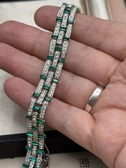 Vintage Necklace Green & Clear Rhinestone Art Deco Style 16.5” Choker