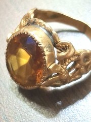 Victorian Ring Brass 1800s Citrine Huge Romantic Era Snake Callalilly Size 6