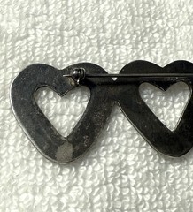 Beautiful Large Vintage Sterling Silver Triple Heart Bar Brooch Pin