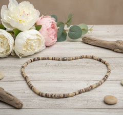 Vintage Agate Heishi Bead Necklace 15.5 In Natural Banded Stone Disc Strand