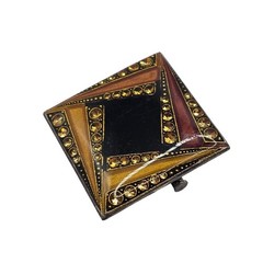 Vintage Geometric Art Deco Style Brooch Retro Pin Gold Black Trombone Clasp