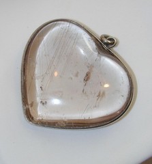 Antique Sterling Pale Rutilated Smokey Quartz Heart Pendant Must See