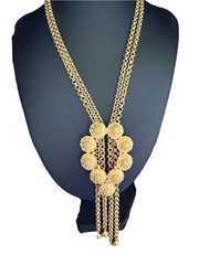 Trifari Lariate Necklace Pendant Gold Trifarium Textured Disc Grapes 4 Dangles 8