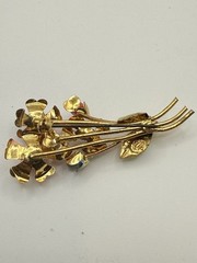 Vintage Austria Crystal Brooch and Earring Set 1950s Gold Tone Enamel Floral