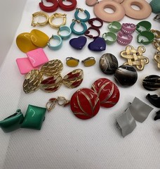 Vintage Lot Of 33 Colorful Clip Earrings Various Sizes Colors Fun Set Everyday