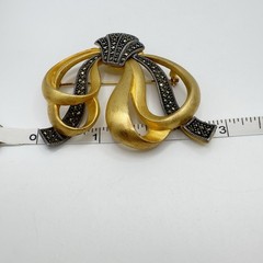Vintage JUDITH JACK Brooch Sterling Silver Marcasite & Gold Plated Metal 3” Pin