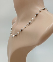 925 Freshwater Pearl Necklace 17in Sterling Silver Hand Knotted Spacers Station