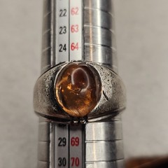 Vintage Clark & Coombs Sterling Silver Ring Amber Glass Cabochon Size 11.75