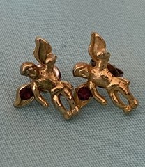 Vintage Gold Tone/Purple Crystals Angel Earrings