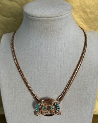 Vintage Oleg Cassini 3 Piece 24K Gold Plated & Blue Crystal Set w/ Original Box