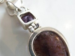 Vintage Sterling Silver 925 Large Natural Purple Rutilated Quartz Necklace