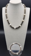 Vintage White Pearl Silver Tone Set Necklace 17″ Bracelet 6.25 in upstretched