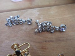 #33W antique set of 3 rhinestone earrings 1 necklace 13.5″ in long