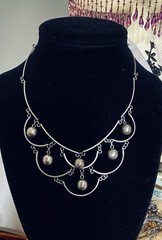Taxco 925 Sterling Silver Mid Century Tiered & Linked Ball Bead Bib Necklace
