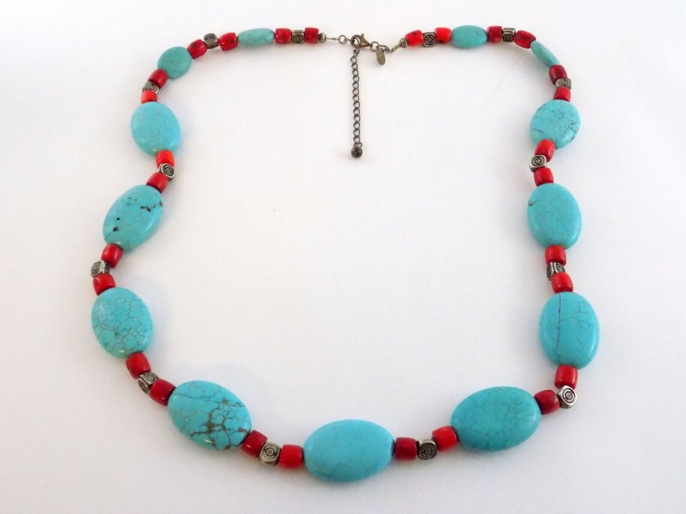 Donna Dresler Southwestern Dyed Howlite Coral Strand Necklace 925 Silver Clasp
