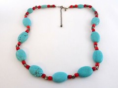 Donna Dresler Southwestern Dyed Howlite Coral Strand Necklace 925 Silver Clasp