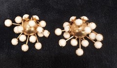 MCM Atomic Milk Glass Clip On Earrings Gold Tone