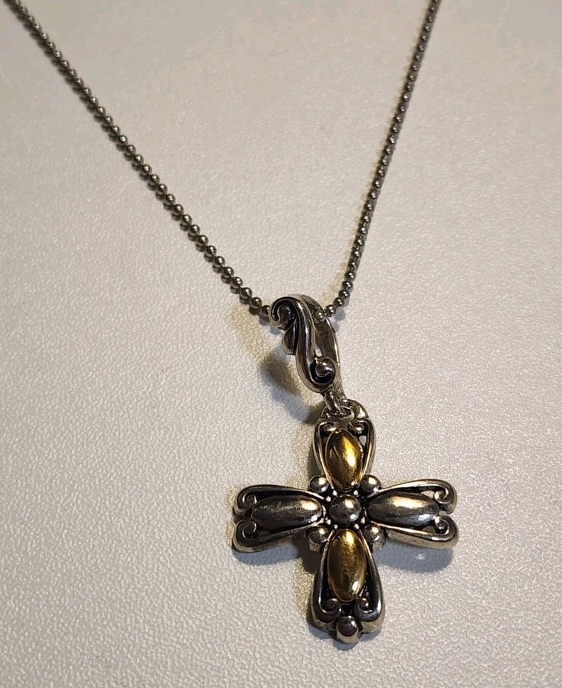 Vintage Premier Designs Necklace Flower Pendant Cross Gold Silver Toned Signed