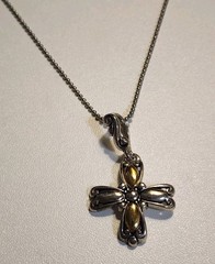 Vintage Premier Designs Necklace Flower Pendant Cross Gold Silver Toned Signed