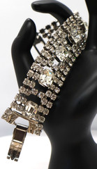 Vintage Rhinestone Bracelet w/ Multiple Rows of Rhinestones & Large Square Ones